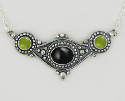 Sterling Silver Necklace With Black Onyx And Peridot